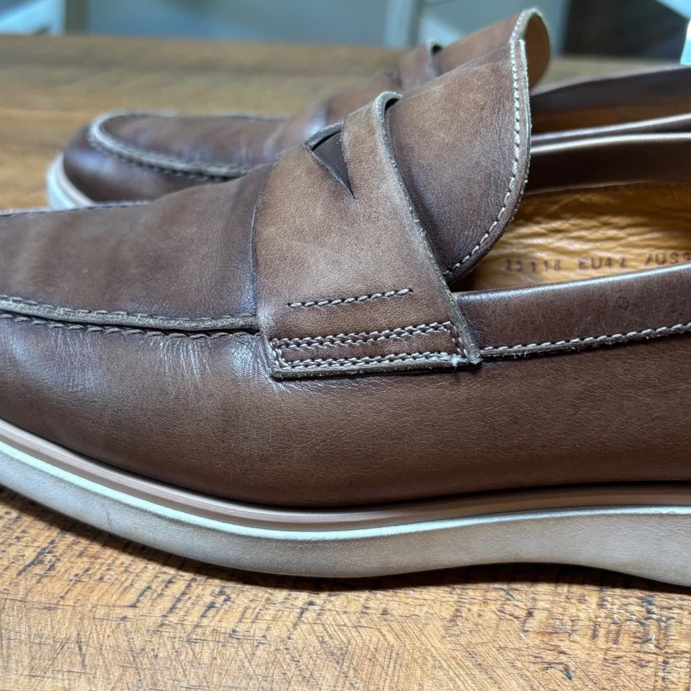 Magnanni Mens‎ Brown Leather Slip On Casual Dress Shoes Loafers Size 9